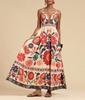 Women's V Neck Sleeveless A Line Dress Slim Fit Mid Rise Boho Floral Print Spaghetti Strap Maxi Dress