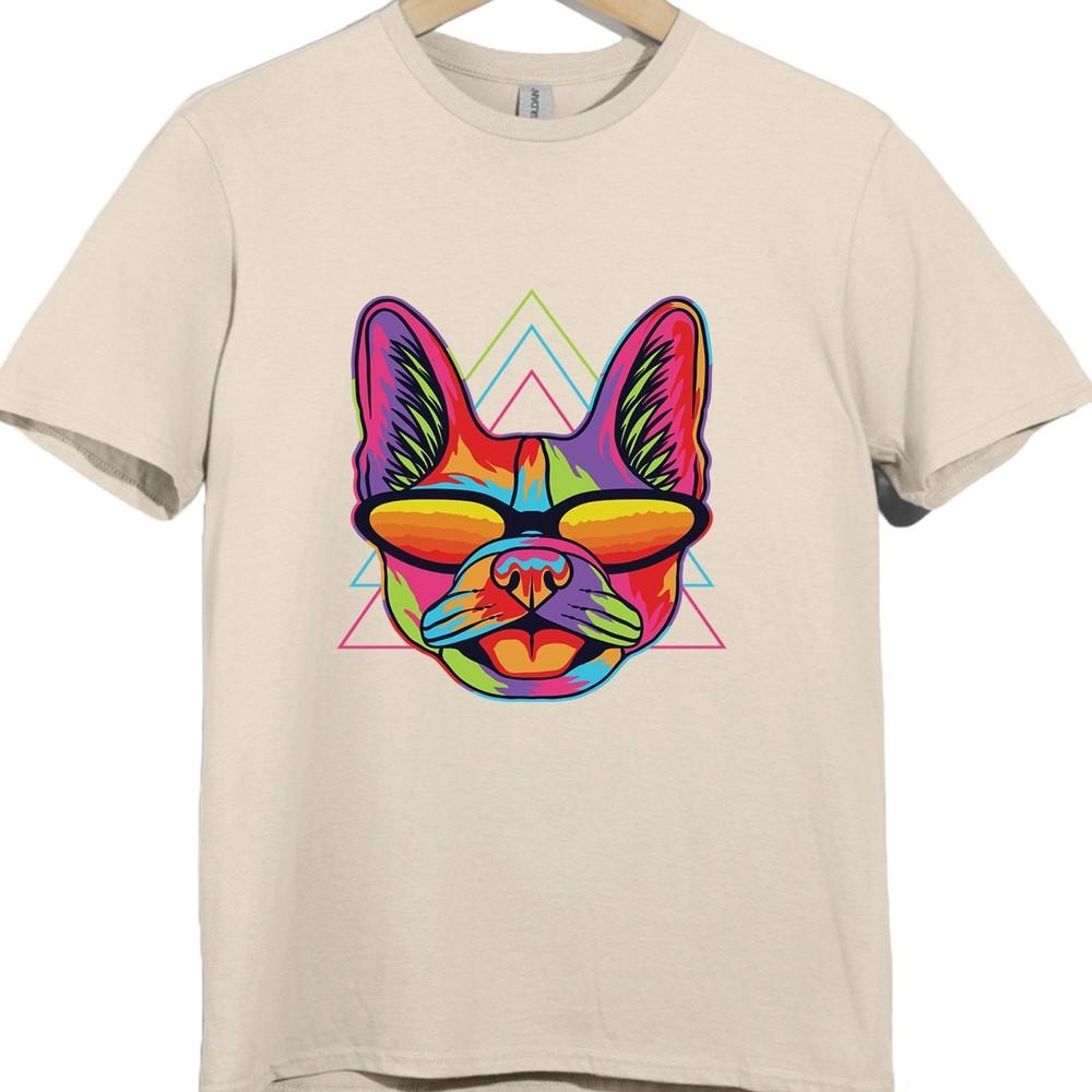 Dog T Shirt Pop Art Sunglasses Graphic Tee Cool Dog Neon Artwork Design Top