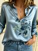 Women Lapel Collar Long Sleeve Button Down Shirt Vintage Wild Floral Bouquet Print Casual Loose Fit Blouse Tops