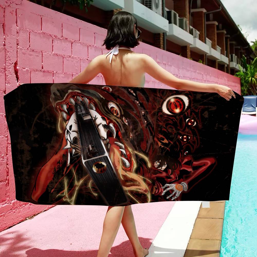 Anime H-Hellsing Mikrofaser Bedrucktes Strandtuch Bergsteigen Yoga Strand Schwimmen Laufen Saugfähiges Weiches Handtuch