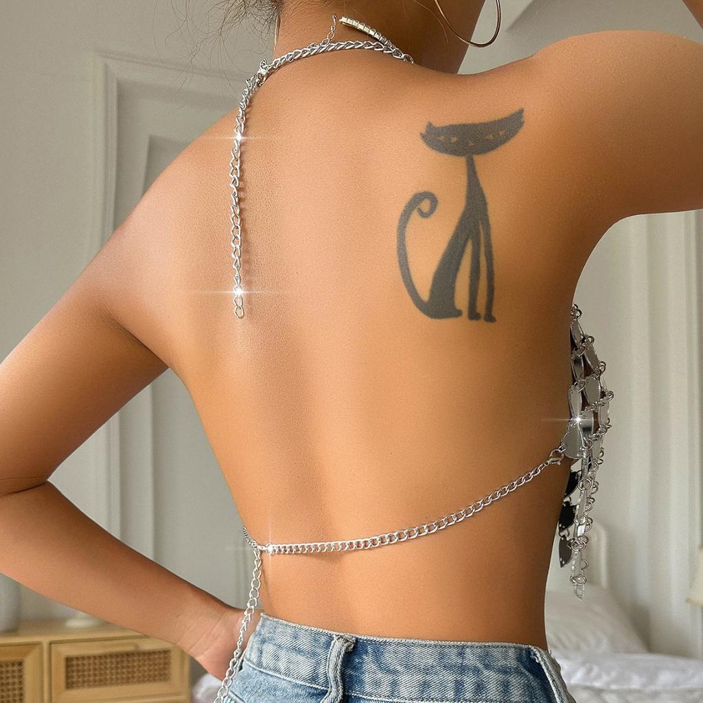 Heart Sequin Halter Neck Body Chain Crop Top