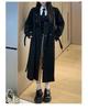 Women's Elegant Black Mid-Length Trench Coat - 2025 Autumn Korean Style for Students