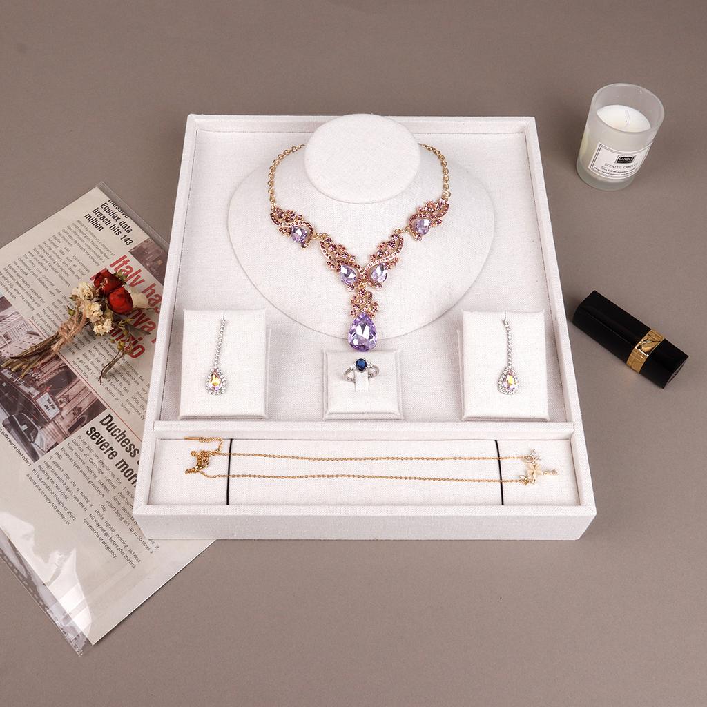 Women Jewelry Packaging Linen Gift Box Elegant Necklace Earrings Bracelet Ring Kit Display Tray Case for Stores Exhibition