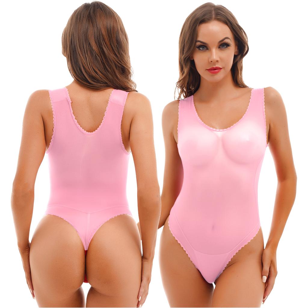 Traje de baño de una pieza transparente para mujer, sin mangas, con cuello en U, para playa, fiesta en la piscina