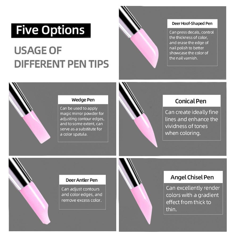 5 Pezzi Pennello per Unghie in Silicone Intaglio Goffratura Vuoto Modellante Gel Rosa Nail Art Scultura Penna Pennelli da Disegno