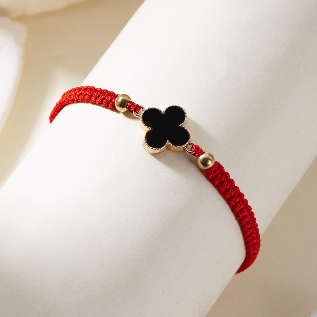 Fashion Lucky Four-Leaf Clover Braided Bracelet Women Ins Style Niche Hundred With Pull-Out Adjustable Four-Leaf Flower Hand Rope