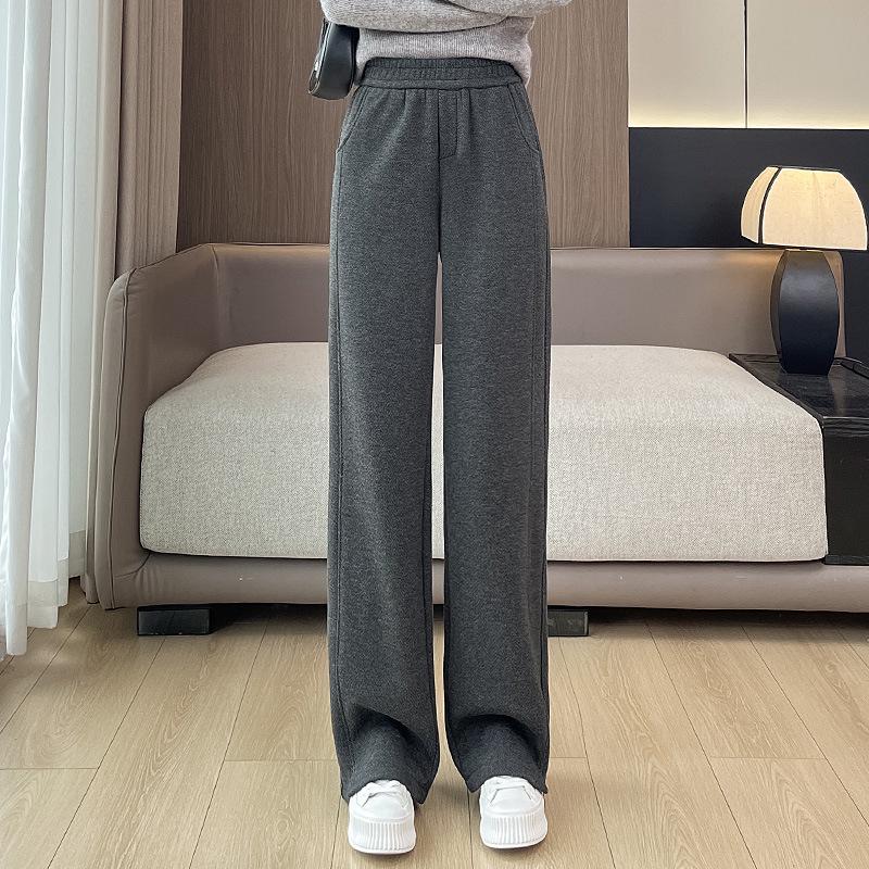 

Женские брюки с высокой посадкой, на флисовой подкладке, с широкими штанинами, 5-летняя осень/зима, утолщенный дизайн «гусиная лапка» 5XL