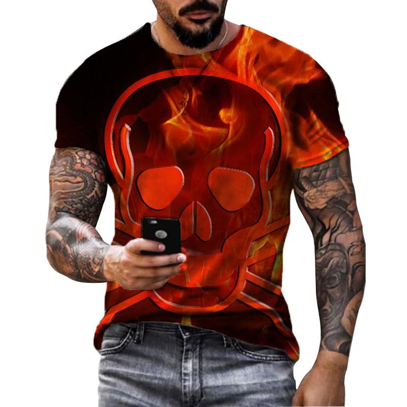 Summer Round Neck 3D Halloween Print Top Fashionable Casual Short Sleeved Men's T-shirts