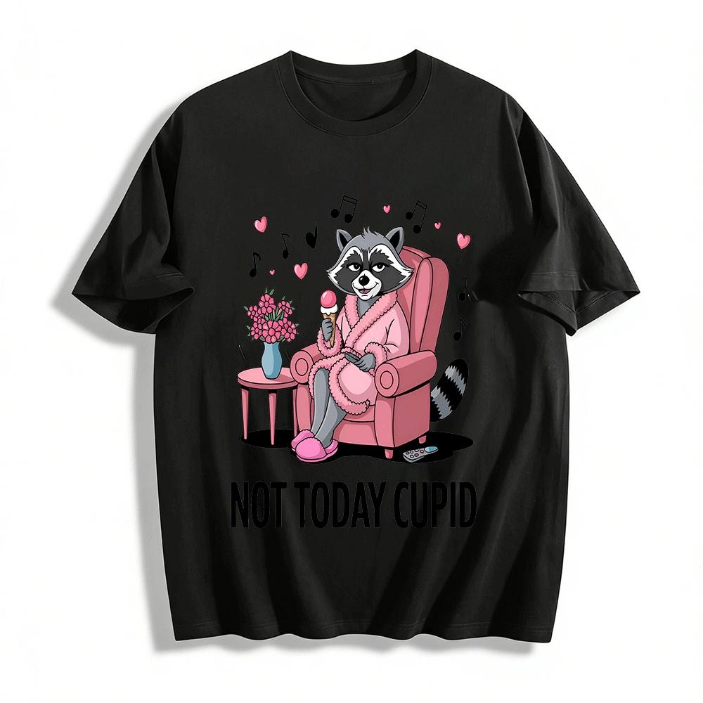 Not Today Cupid Raccoon Anti-Valentine s Day Graphic Top Pure cotton T-shirt XXS