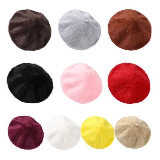 Women Painter Hat Solid Color Octagonal Dome Top Beret Hat Autumn Winter Warm Plush Hat Fashion Accessories