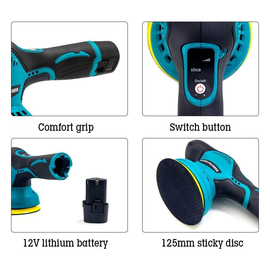 12V Wireless Handheld Polisher/Grinder: Variable Speed Car Waxer & Seam Cleaner
