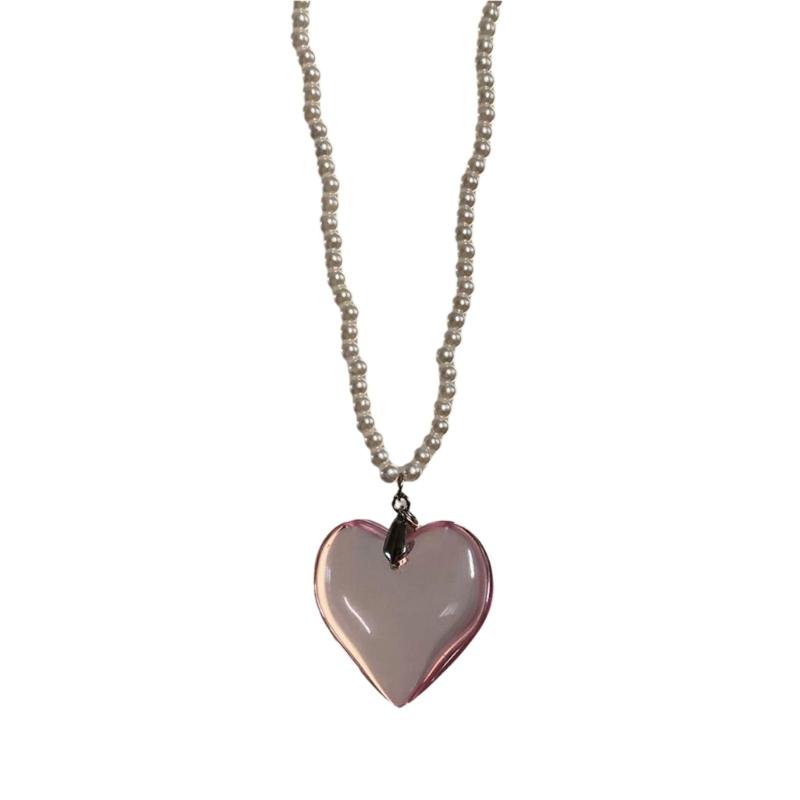 

Fashion Elegant Heart Pendant Necklace Sweet Pearl Chain Clavicle Chain Choker Necklace Statement Jewelry Neck Chain