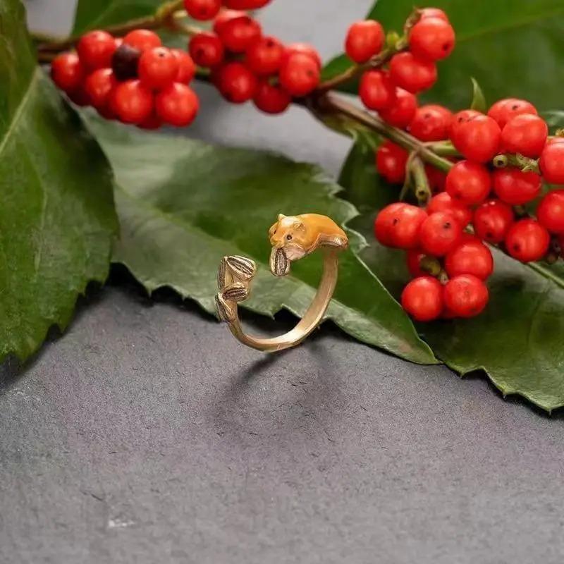 Little Hamster Eating Melon Seeds and Children's Fun Cute Ring Sunflower Seeds Cute Adjustable Ring Popular Accessories