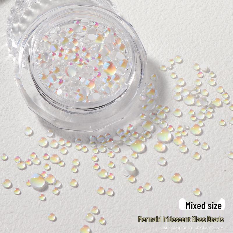 

Mermaid Mocha Iridescent Nail Art: Aurora Rhinestone Bubble Beads