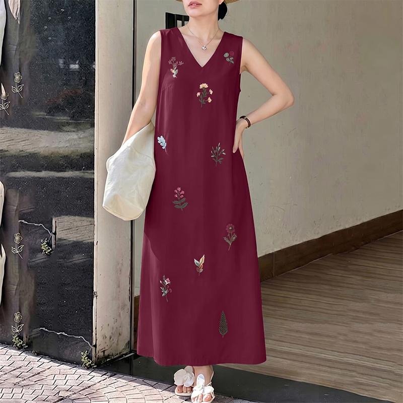ZANZEA Women Casual V-Neck Summer Sleeveless Print Long Dress