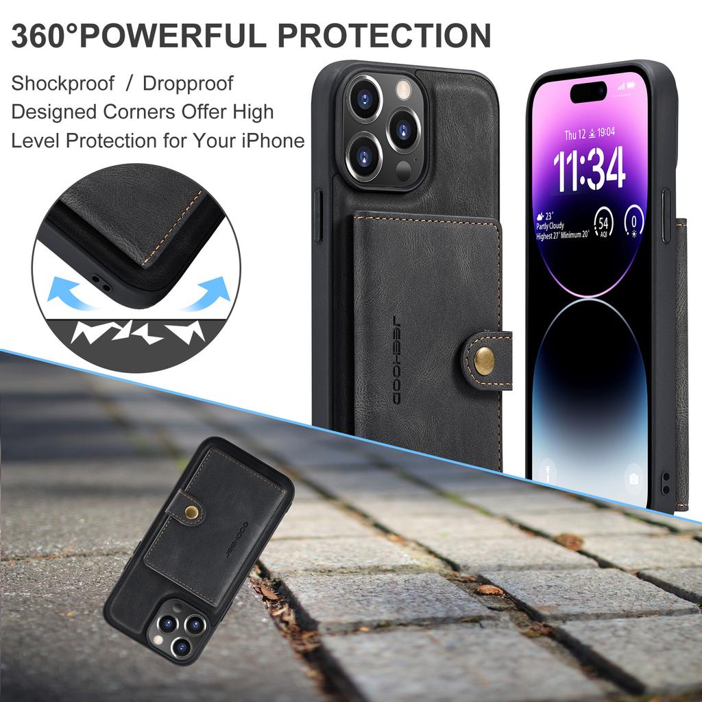 For iPhone 14 Pro Max Case 2 in 1 Leather+TPU Phone Cover Removable Card Holder