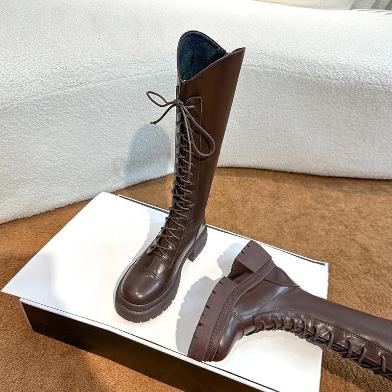 Kozaki rycerskie damskie zimowe nowe Kozaki Spice Girl na grubej podeszwie paski wyszczuplają ale kozaki do kolana damskie