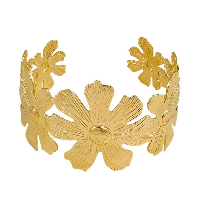 Exquisite Metal Flower Bracelet - Middle Eastern-Inspired Elegant Hand Jewelry