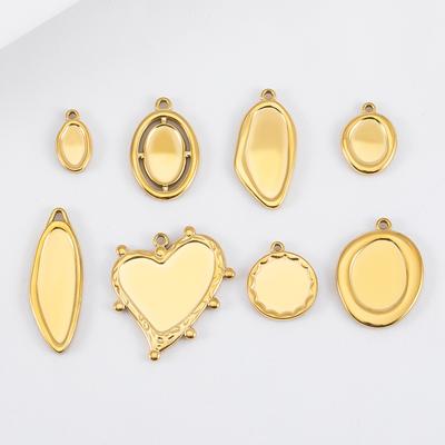 5pcs 18K Stainless Steel Oval Moon Frames Blank Bezel DIY Earrings Geometric Heart Pendant Base Charm Necklace Jewelry Making