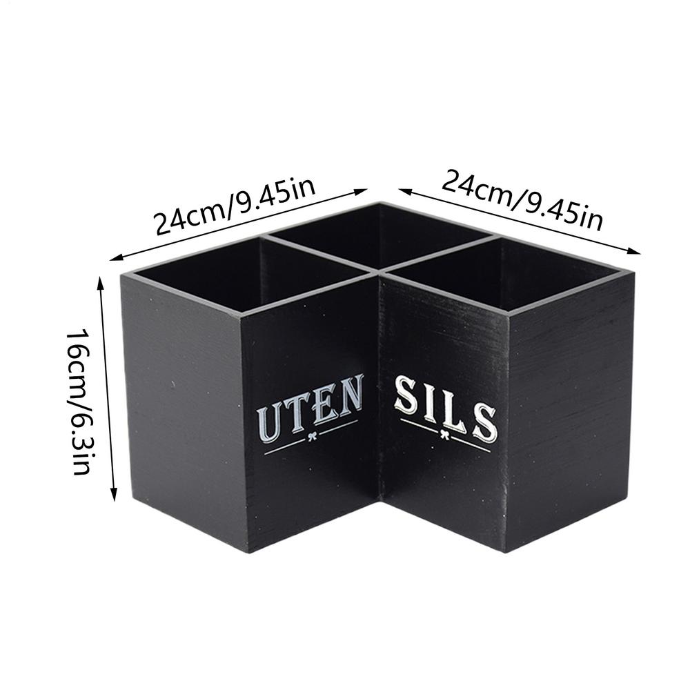 Wooden Kitchen Corner Cutlery Storage Box Household Countertop Spoon And Chopstick Container 3 Compartments Utensil Holder