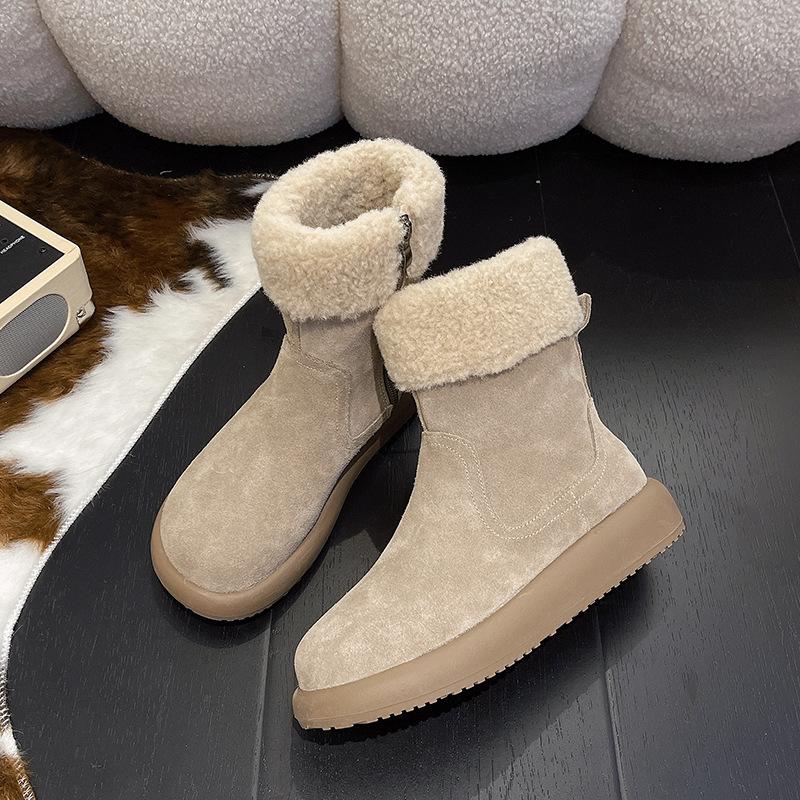 Snow Boots for Women 2026 New Winter Season with Added Fleece and Thick Boken Short Boots  Retro Warm Fur Cotton Shoes