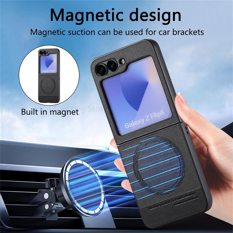 Magnetic Leather Phone For Magsafe Case For Samsung Galaxy Z Flip7 5G Wireless Charging Magsafing Protection Cover For Samsung Z Flip 7 6 5 4 Fundas