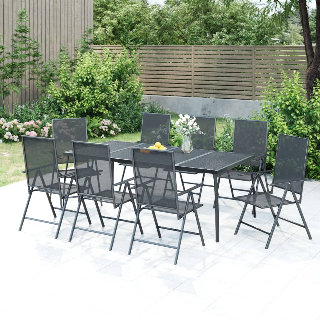 9 Piece Anthracite Steel Outdoor Dining Set