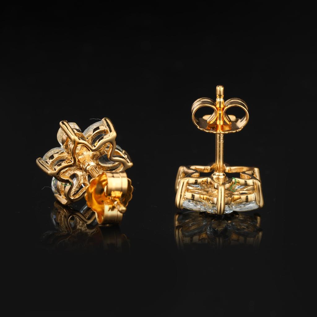 Aquamarine & White Topaz Earrings 925 Silver Gold Plated Stud Earrings