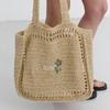 Dunst Hand Drawing Bloom Bag — Handmade Paper Yarn Shopper with Floral Embroidery | Korean Designer Brand | 2 Colours: Navy / Natural Cream