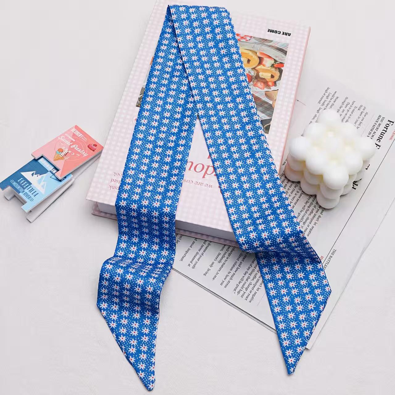 

Korean Style Polka Dot Silk Scarf - Blue Tones Summer Accessory 6.5*90