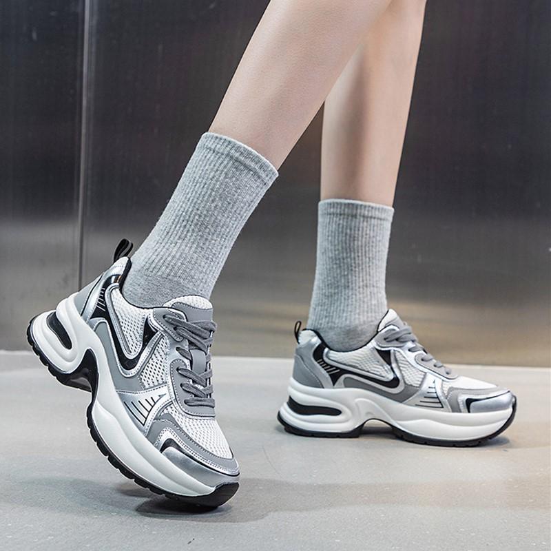 Fashion 35-43 Sneakers 5cm Air Mesh Leather Summer Hollow Women Sandals Platform Wedge Chunky Sneakers Fashion Comfy Vulcanize Shoes