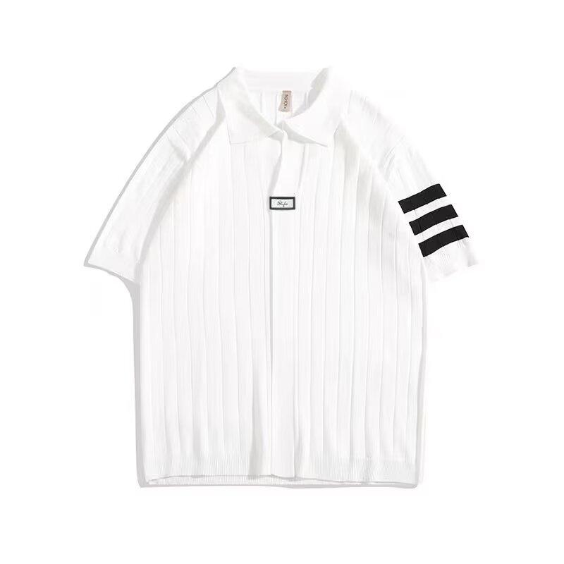 

2025 Вязаная рубашка мужская летняя в гонконгском стиле, студенческая, свободная, нишевый дизайн, забавная, новая мужская верхняя одежда, топ M белый