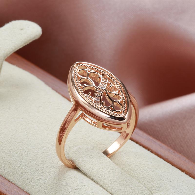 Trend  Rose Gold Ring For Women Micro Wax Inlay Natural Zircon Hollow Flower Ethnic Bride Ring Vintage Jewelry
