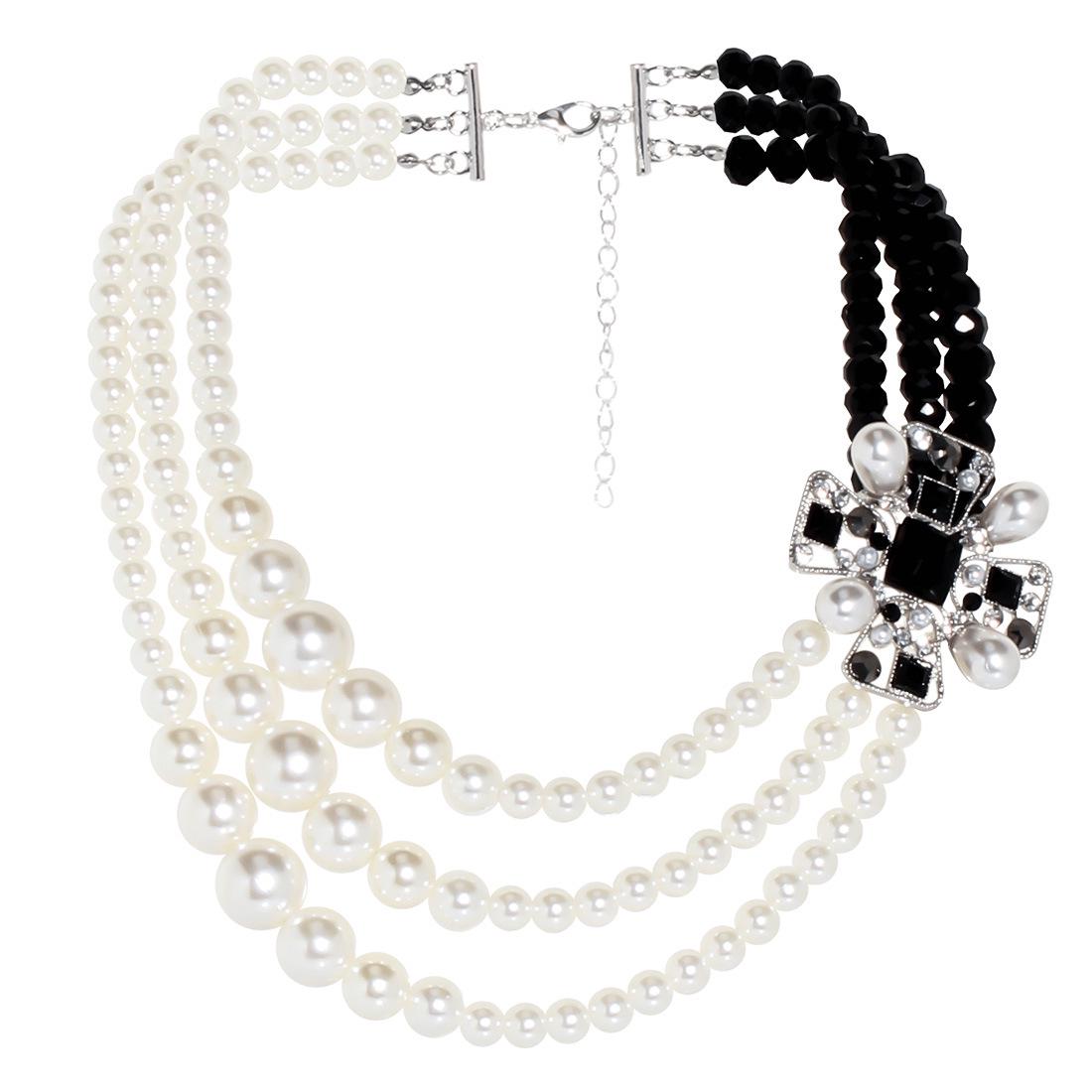 

Винтажное ожерелье с геометрическими элементами из страз и жемчуга чёрный/белый