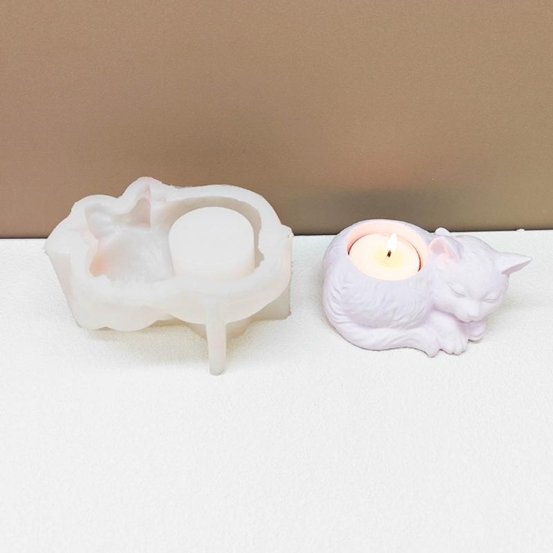 Sleeping Cats Candlesticks Resins Mould DIY Castings Moulds Animal Candle Holder Silicone Molds for Table Decorations