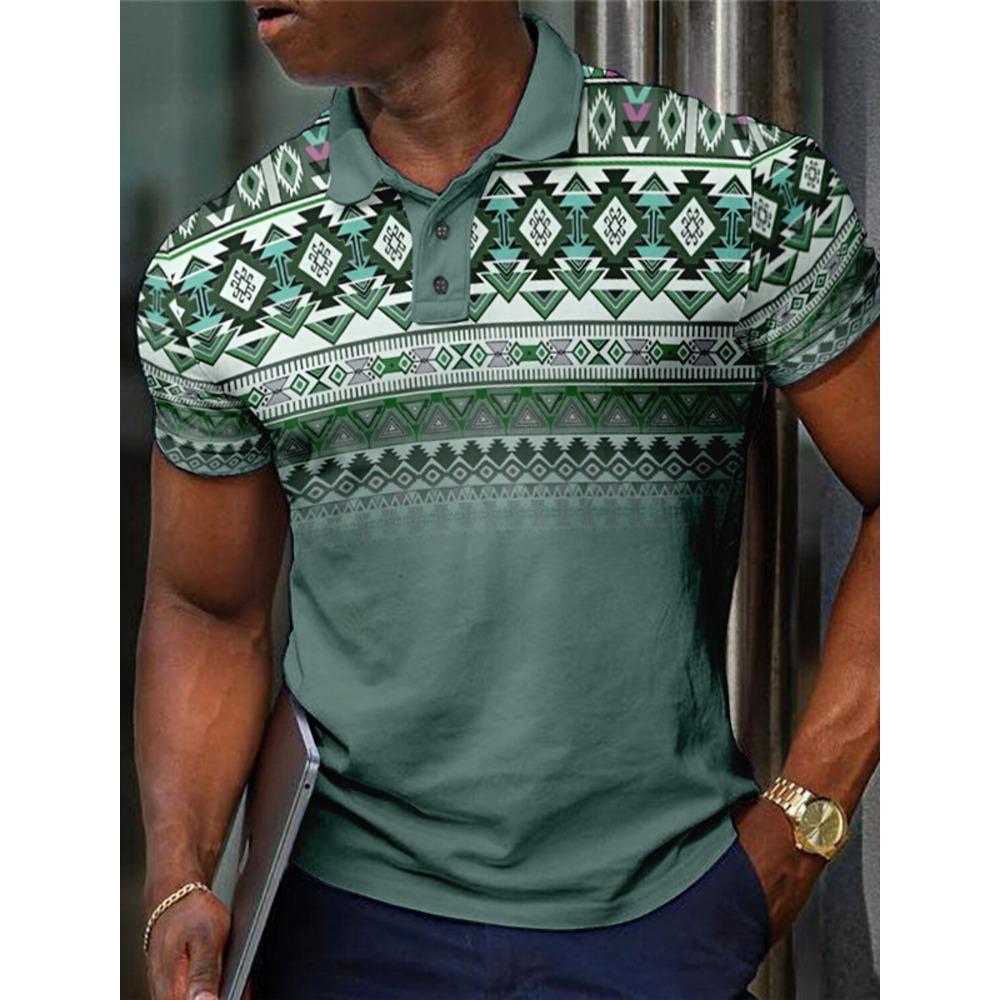 Men's Tribal Polo Shirts Golf Shirt Short Sleeve Polo Shirts Collared Shirts Vintage Casual Vacation Wear Party Outfits Buttons