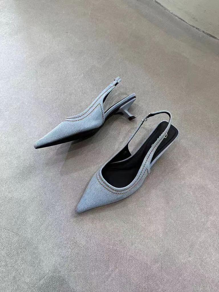 Fashion Designer Summer Denim Women Sandals Fashion Shallow Slip On Singbacks Shoes Ladies Outdoor Dress Gladiator Pumps