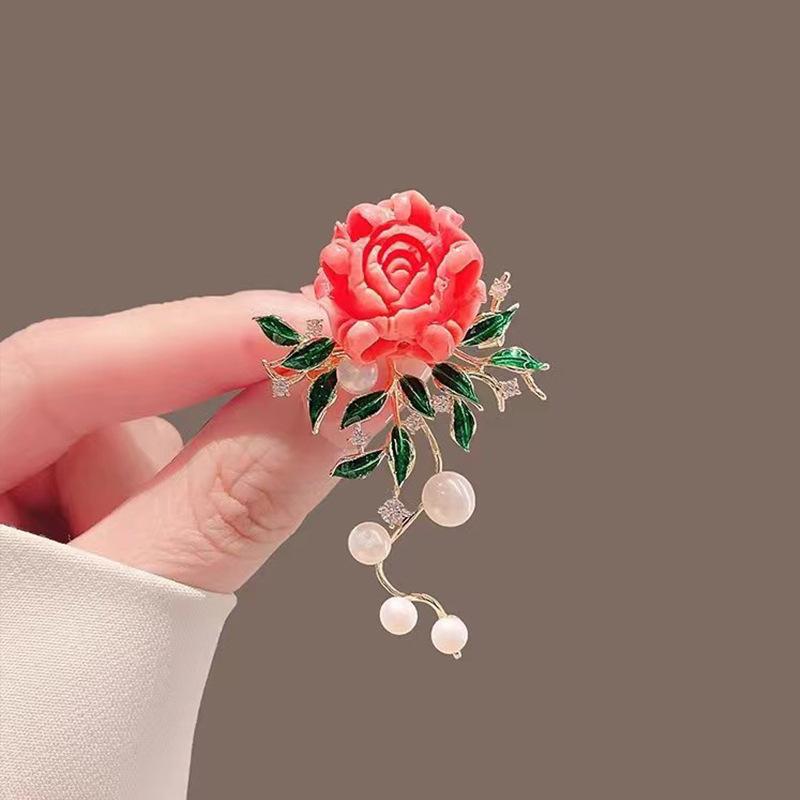 Brooch Female Chinese Style National Color and Natural Fragrance Peony Flower High-end Pin Elegant and Dignified Brooch Suit and Accessories
