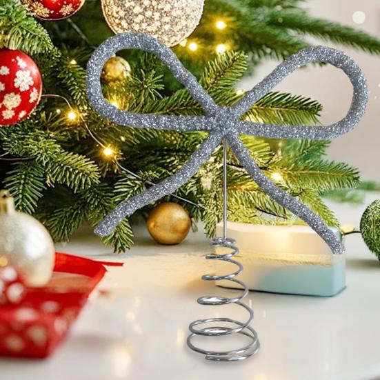 9,8" Mašle s kamínky Špička na stromek Zlatá/Stříbrná Mašle s kamínky Ozdoba na špičku stromku na Vánoce, svátky, svatbu, narozeninovou oslavu