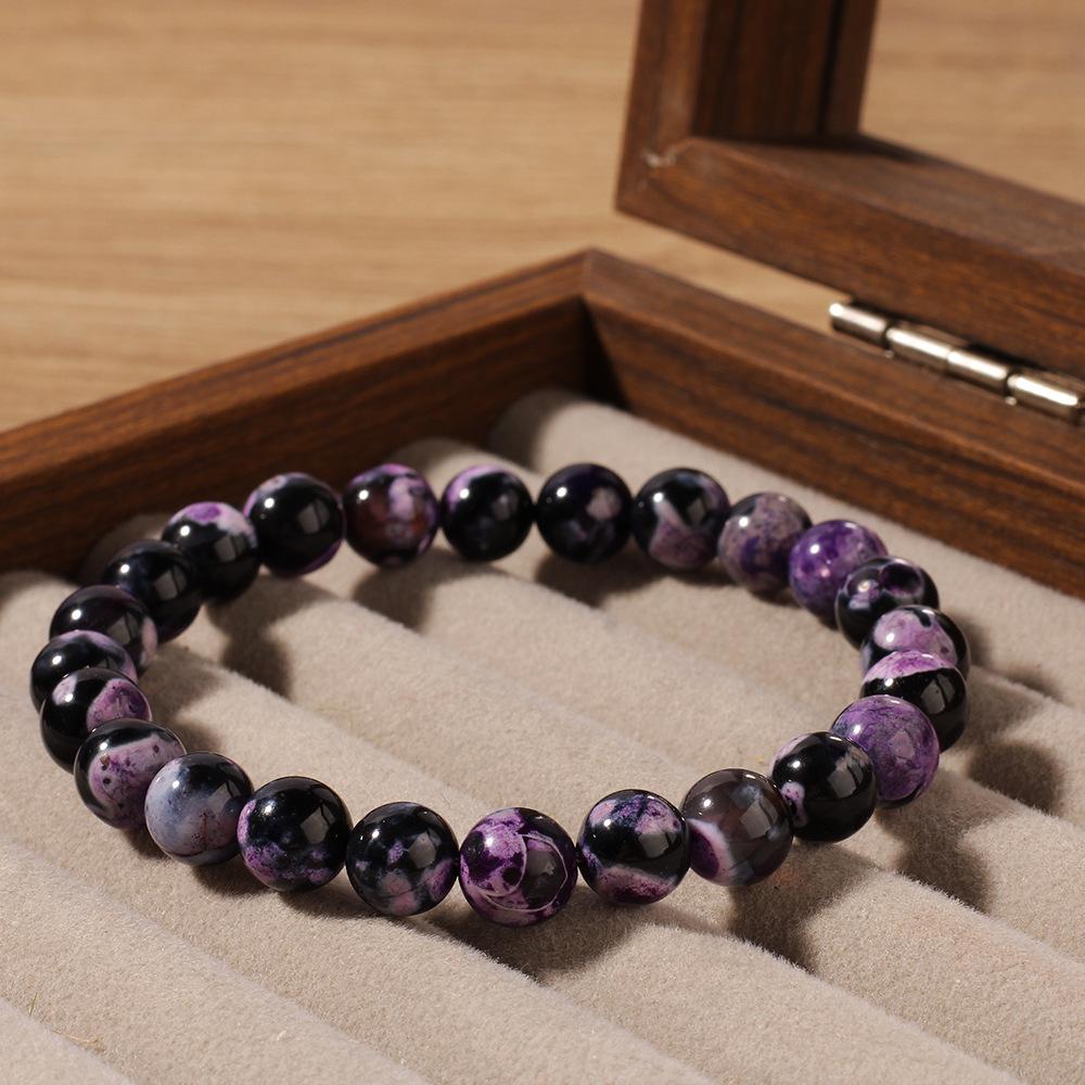 European, American Bohemian natural stone purple fire agate bracelet 8mm beaded holiday bracelet gift stone