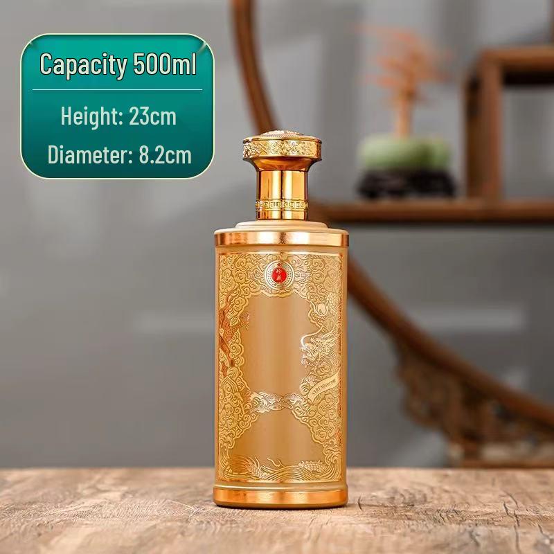 Floral Glass Dragon Pattern Baijiu Bottle Gift Set With Exquisite Spraypainted Baked Flower Design