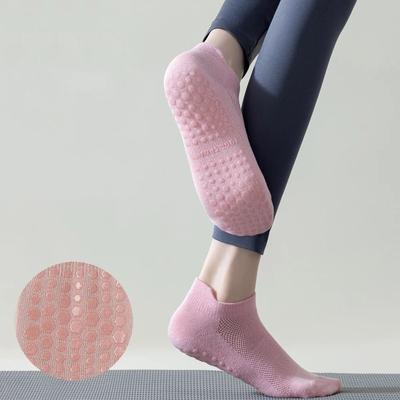 Yoga çorapları kadın yaz oymak örgü nefes bale pilates çorap silikon kaymaz düz renk pamuk dans spor çorapları