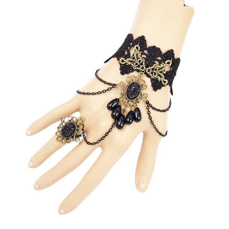 2026 New Model Gothic Steampunk Lace Cuff Fingerless Glove Arm Warmer Bracelet Black Halloween Accessories