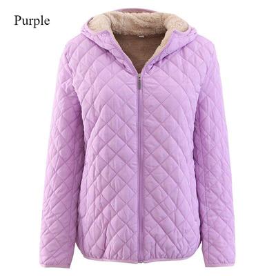 Women's Winter Thin Plaid Lamb Fleece Hooded Closed Thick Warm Cotton Coat