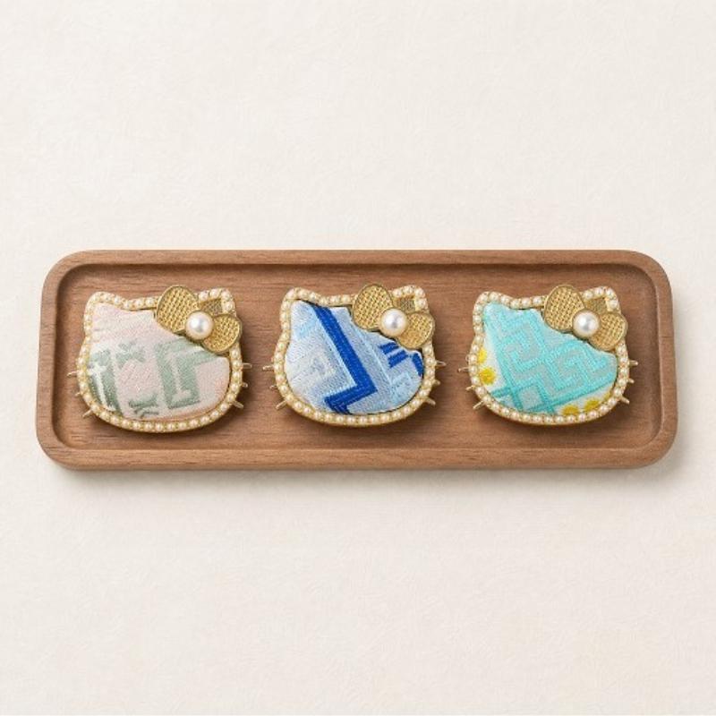 3Pcs Hair Clip Set, Zhuang Brocade Cat Shape Hairpin, Ethnic Woven Oriental Hair Accessory, 3 Patterns