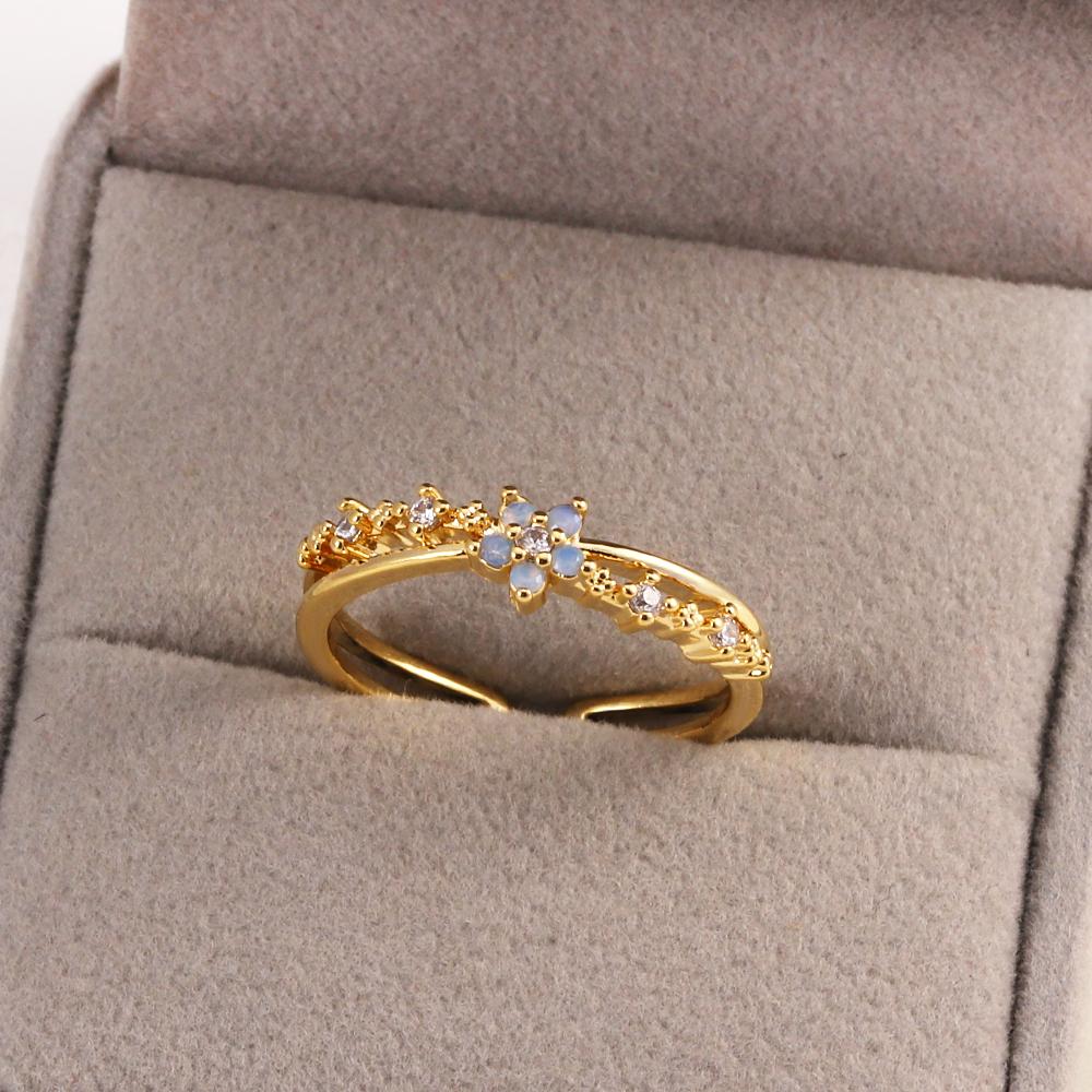 New Cute Colorful Zircon Flower Ring For Women Girl Fashion Vintage Zircon Adjustable Rings Jewelry Gift