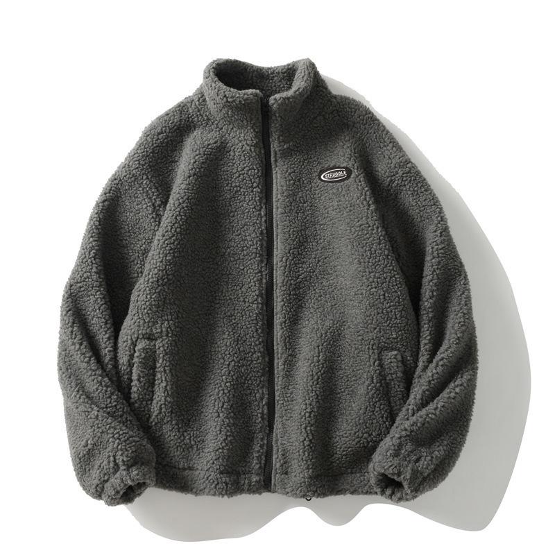 Korean Style Trendy Loose Lambswool Men's Casual Winter Jacket with Zipper