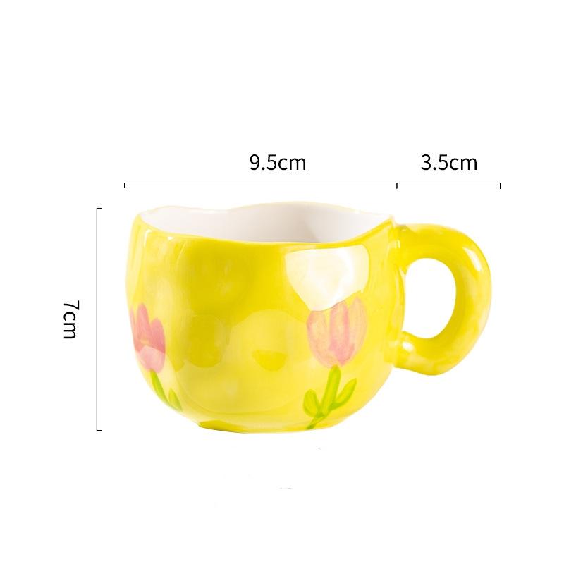 300ML Ceramic Mug Flower Heart Pattern Cute Hand Pinched Irregular Creative Style Coffee Cup Breakfast Milk Afternoon Tea Cups
