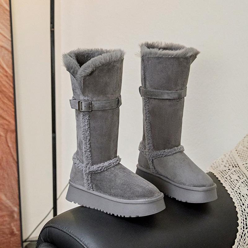 Popular gray thick-soled snow boots for women 2025 winter new two wear velvet thickened Northeast snow cotton shoes for women