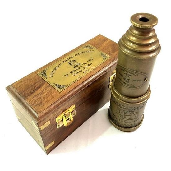 Vintage Brass Telescope Antique 50.8 Cm Hand Extending Naval Victorian Pirate Telescope With Beautiful Polished Hardwood Box